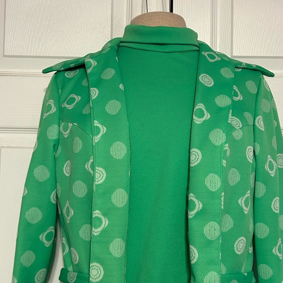Vintage 60’s 70’s Green White Women’s 3 piece Dress Retro geometrical‎ circles - Picture 3 of 14